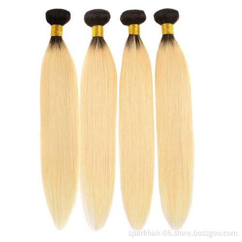 SPARK Cuticle Aligned Raw Virgin Straight Ombre 1B 613 Blonde Human Hair Bundles With Frontal